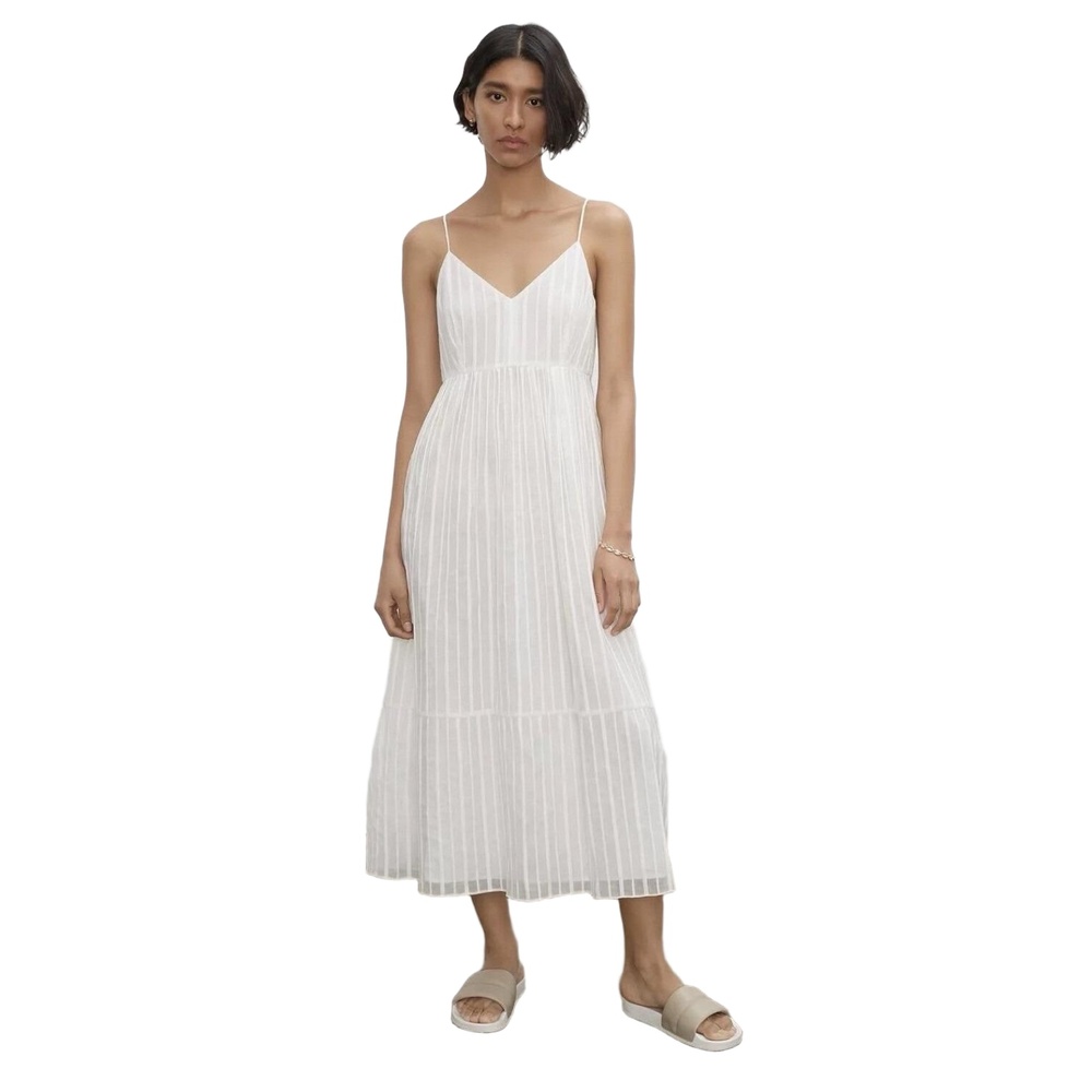 Club Monaco Women's White Pleated V-neck Spaghetti Strap Tiered Sundress Size 0